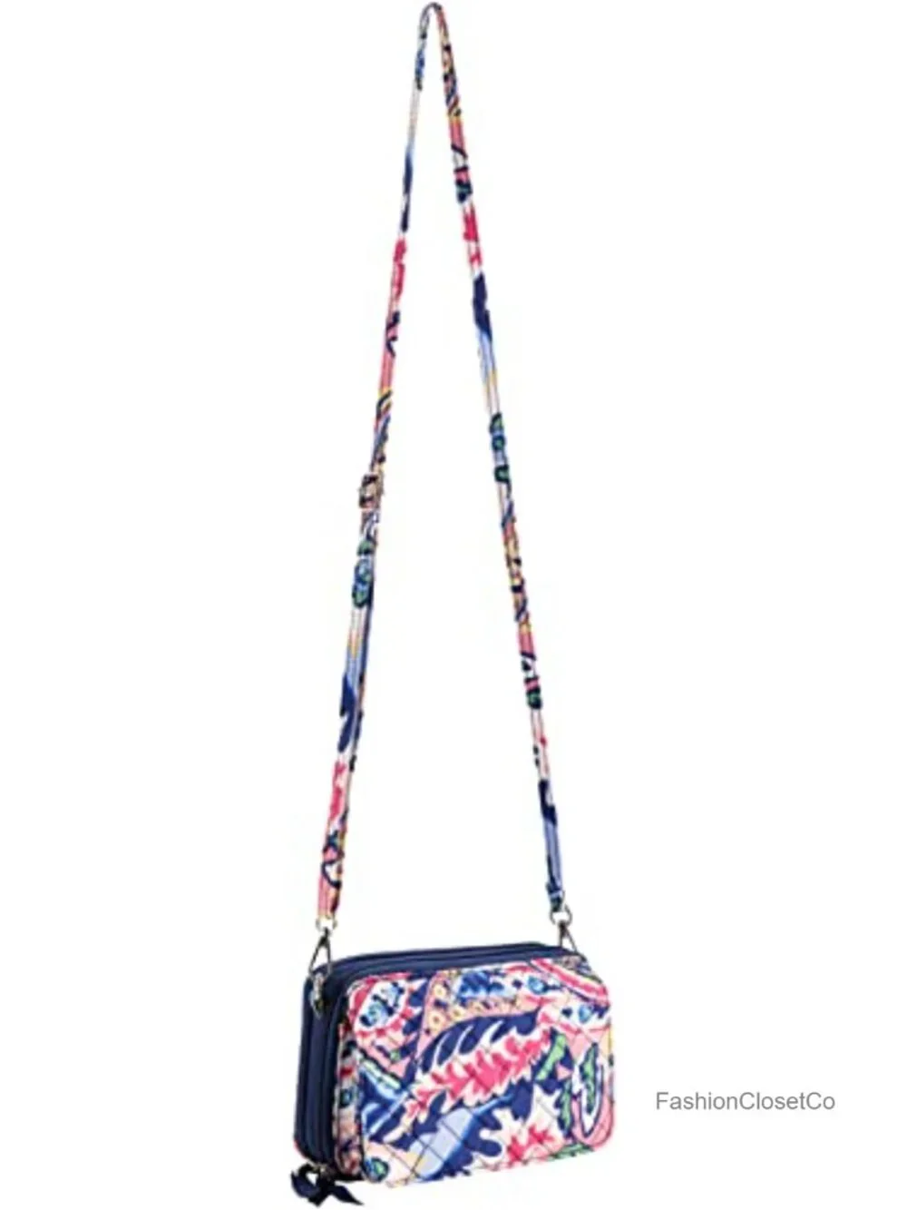 Cotton quilted double-zipper crossbody wallet purse clutch with card slots and